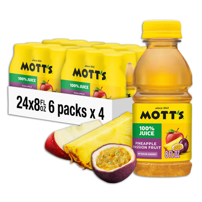 Mott's 100% Original Apple Juice, 8 Fl Oz Bottles, 24 Count (4 Packs Of 6), 2 Servings Of Fruit, 100% Fruit Juice, Gluten-free, Caffeine-free, Kosher, Contains No Artificial Colors Or Sweeteners