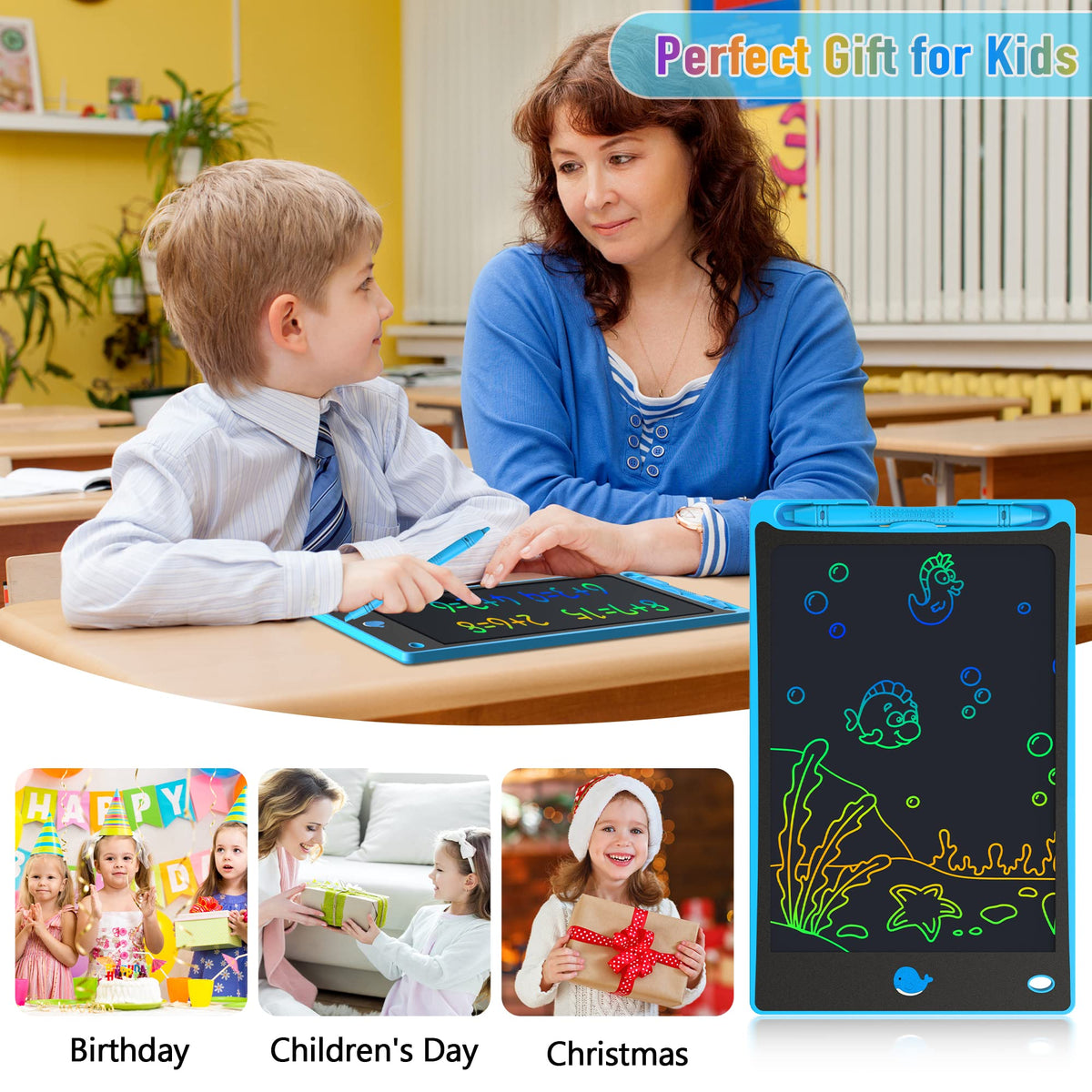 Hockvill LCD Writing Tablet for Kids 8.8 Inch, Toys for Girls Boys Drawing Pad for 3 4 5 6 7 Year Old Kids Toys, Children Christmas Birthday Gift for Kids Toddler Doodle Board Travel Essentials
