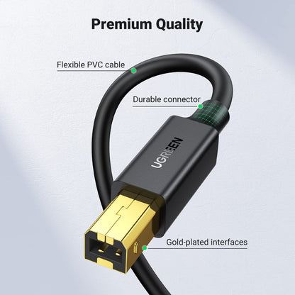 UGREEN USB A to USB B Printer Cable 5ft - High-Speed for HP, Canon, Brother, Samsung, Dell, Epson, Lexmark, Xerox, and More