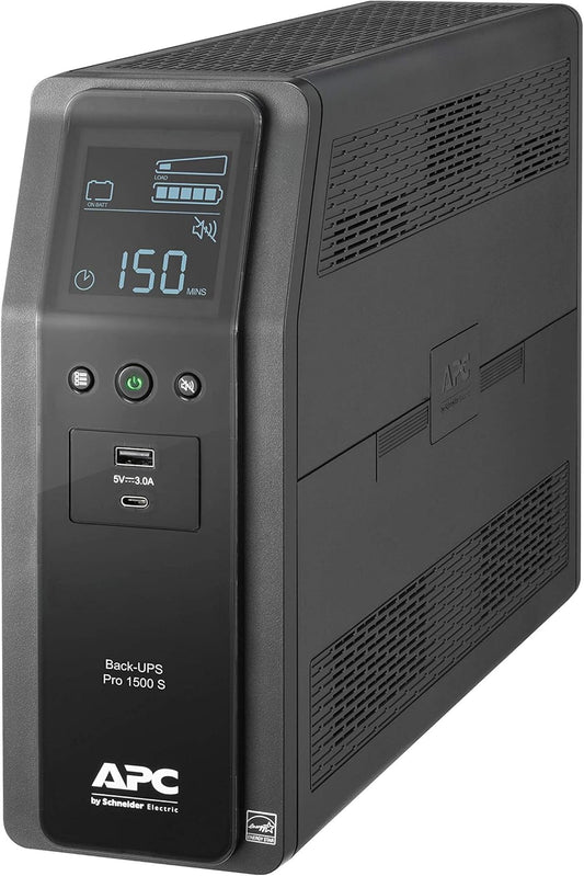 APC Back-UPS Pro Sinewave UPS, 1500VA/900W UPS Battery Backup & Surge Protector, AVR, 10 Outlets, LCD, USB-C Charging, UL Certified, BR1500MS2 Uninterruptible Power Supply for Computers, Electronics