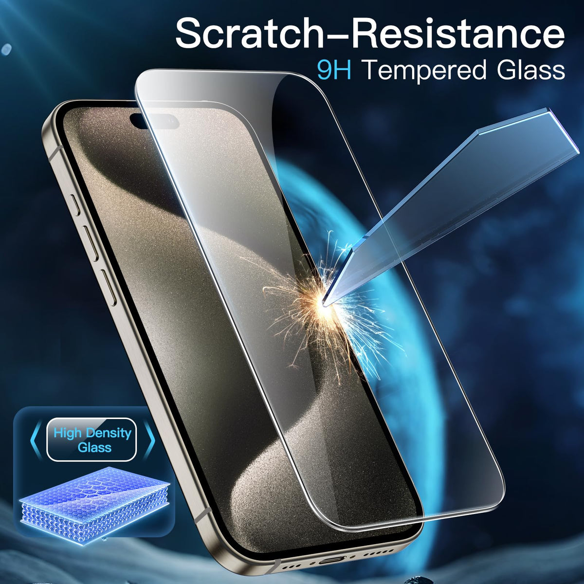 JETech Screen Protector for iPhone 15 6.1-Inch, Bubble Free, Tempered Glass Film with Easy Installation Tool, Case-Friendly, HD Clear, 2-Pack
