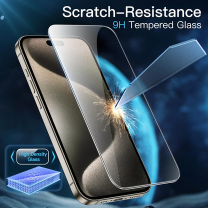 JETech Screen Protector for iPhone 15 6.1-Inch, Bubble Free, Tempered Glass Film with Easy Installation Tool, Case-Friendly, HD Clear, 2-Pack