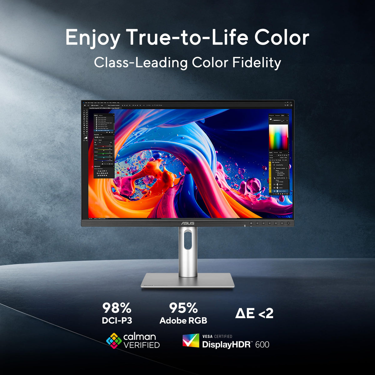 ASUS ProArt Display PA278QV 27” WQHD (2560 x 1440) Monitor, 100% sRGB/Rec. 709 ΔE < 2, IPS, DisplayPort HDMI DVI-D Mini DP, Calman Verified, Eye Care, Anti-Glare, Tilt Pivot Swivel Height Adjustable