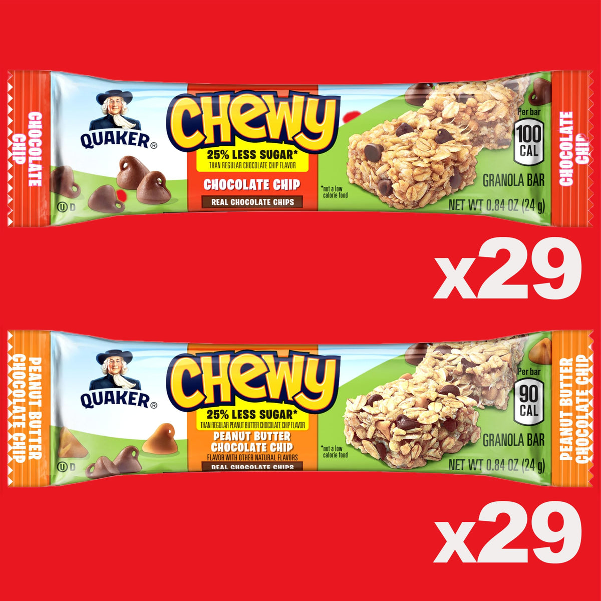 Quaker Chewy Granola Bars, Chewy & Dipps Variety Pack, (58 Bars), Whole Grains, No Artificial Flavors, No Added Colors