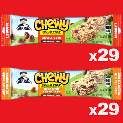 Quaker Chewy Granola Bars, Chewy & Dipps Variety Pack, (58 Bars), Whole Grains, No Artificial Flavors, No Added Colors
