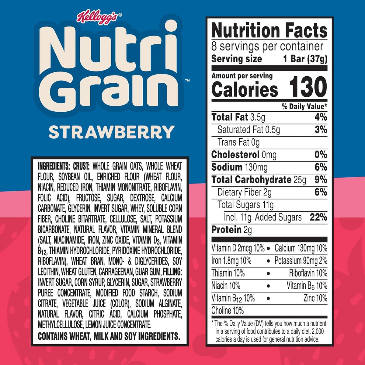 Nutri-Grain Soft Baked Breakfast Bars, Made with Whole Grains, Kids Snacks, Strawberry (6 Boxes, 48 Count)