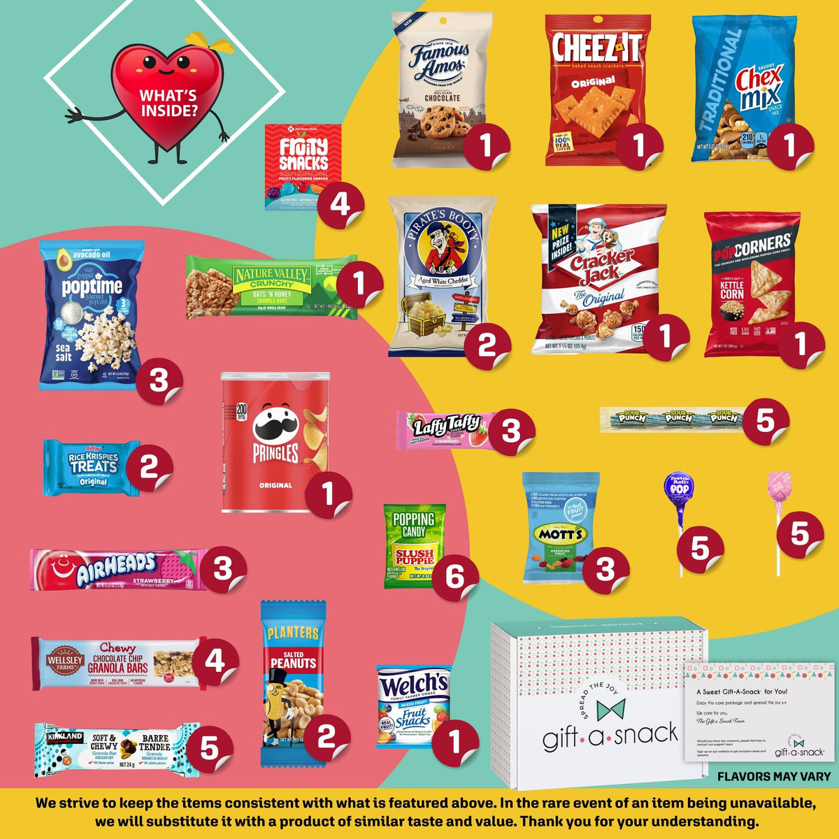 Gift A Snack - Fathers Day Treats Snack Box Variety Pack Care Package + Greeting Card (40 Count) Birthday Sweet Treats Gift Basket, Candies Chips Crackers Bars Office Food Assortments & Variety Gifts