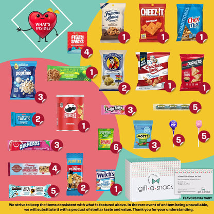 Gift A Snack - Fathers Day Treats Snack Box Variety Pack Care Package + Greeting Card (40 Count) Birthday Sweet Treats Gift Basket, Candies Chips Crackers Bars Office Food Assortments & Variety Gifts