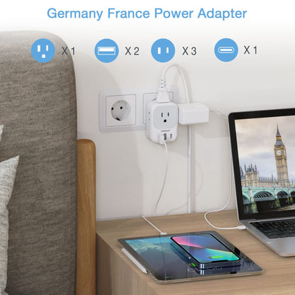 2 Pack European Plug Adapter USB C, TESSAN US to Europe Adapter 4 Outlets 3 USB Charger, Type C International Power Adaptor to Italy Spain France Portugal Iceland Germany, Europe Travel Essentials