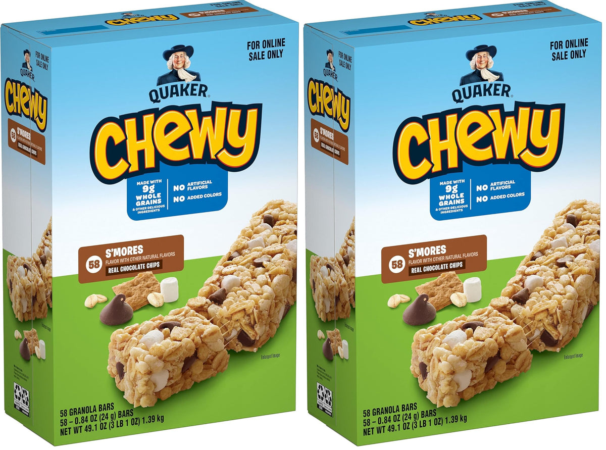 Quaker Chewy Granola Bars, Chewy & Dipps Variety Pack, (58 Bars), Whole Grains, No Artificial Flavors, No Added Colors