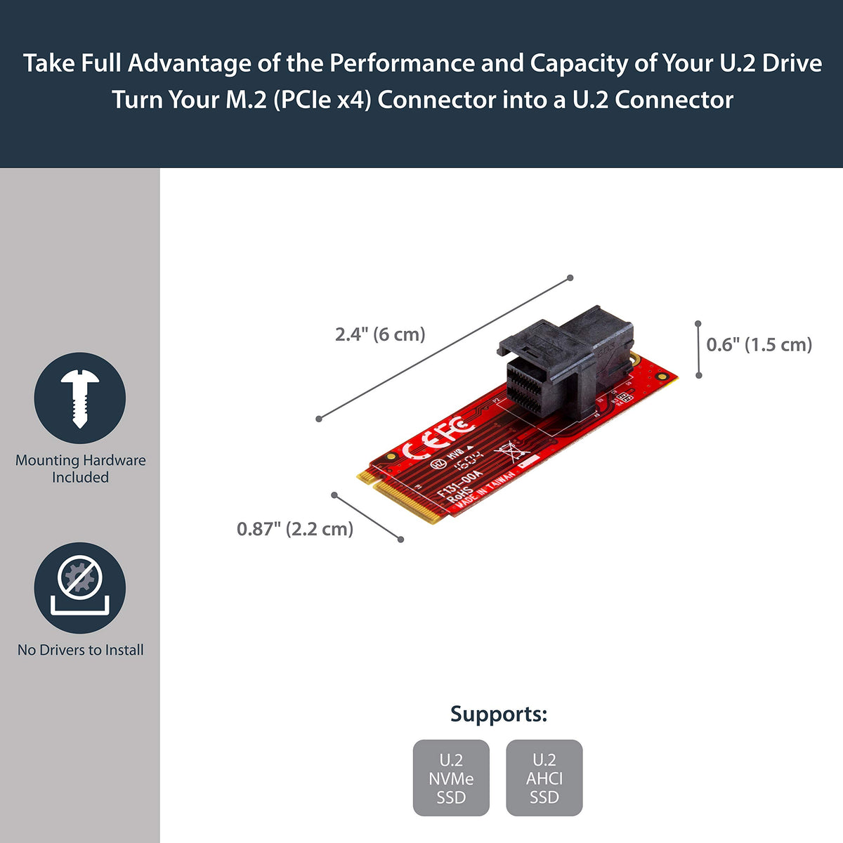 StarTech.com M.2. PCI-e NVMe to U.2 (SFF-8639) Adapter - Not Compatible with SATA Drives or SAS Controllers - For M.2 PCIe NVMe SSDs - PCIe M.2 Drive to U.2 Host Adapter - M2 SSD Converter, TAA