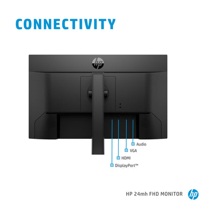 HP 24mh FHD Monitor - Computer Monitor with 23.8-Inch IPS Display (1080p) - Built-in Speakers and VESA Mounting - Height/Tilt Adjustment for Ergonomic Viewing - HDMI and DisplayPort - (1D0J9AA#ABA)