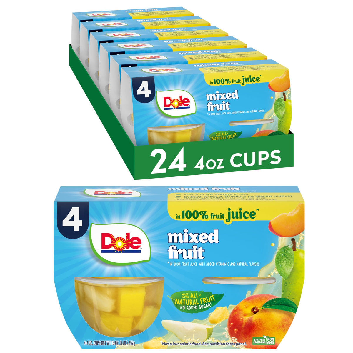 Dole Fruit Bowls Mixed Fruit in 100% Juice Snacks, 7oz 12 Total Cups, Gluten & Dairy Free, Bulk Lunch Snacks for Kids & Adults