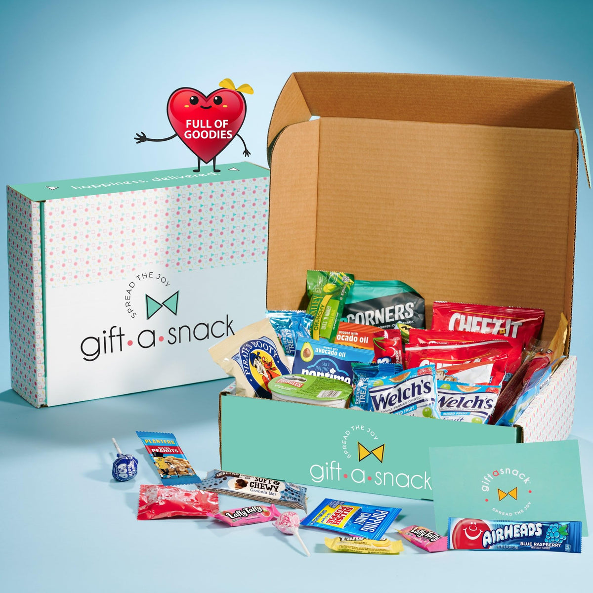 Gift A Snack - Fathers Day Treats Snack Box Variety Pack Care Package + Greeting Card (40 Count) Birthday Sweet Treats Gift Basket, Candies Chips Crackers Bars Office Food Assortments & Variety Gifts