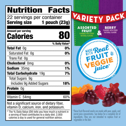 Mott's Fruit Flavored Snacks, Berry and Assorted Fruit, Gluten Free Snack, Value Pack, 22 Ct, 17.6 oz