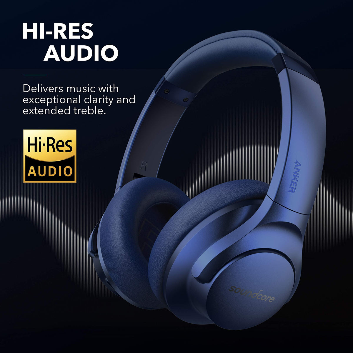 Soundcore Anker Life Q20 Hybrid Active Noise Cancelling Headphones, Wireless Over Ear Bluetooth Headphones, 70H Playtime, Hi-Res Audio, Deep Bass, Memory Foam Ear Cups, Travel, Office