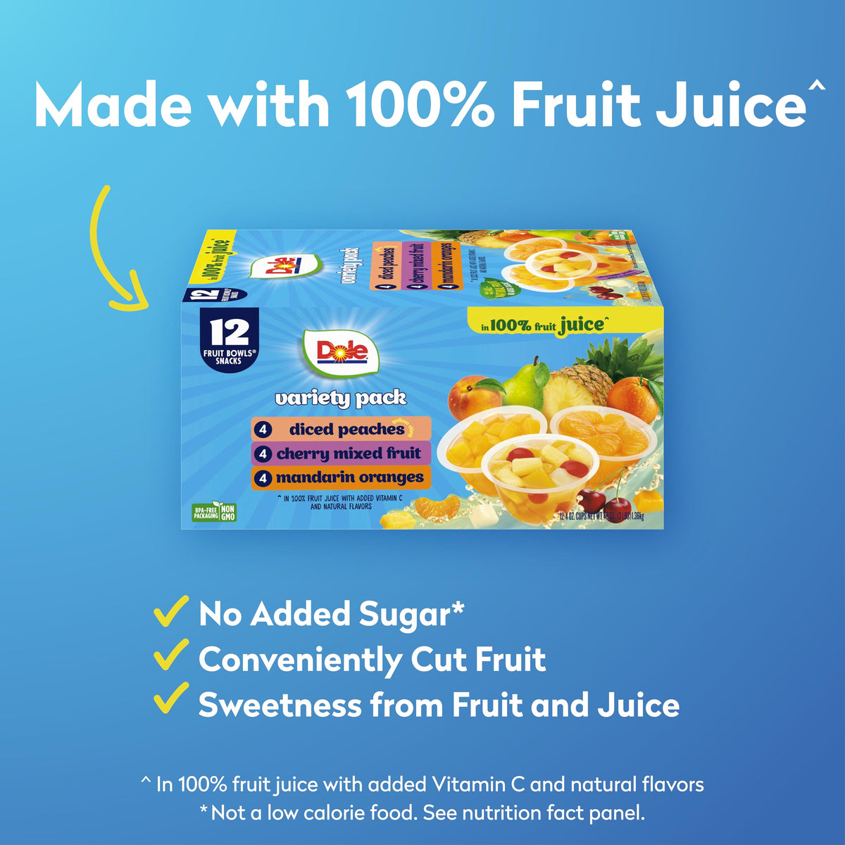 Dole Diced Peaches, Mandarin Oranges, and Cherry Mixed Fruit in 100% Juice Variety Pack - Dole Fruit Bowls Snacks - 4 oz Bowls - 12 Pack