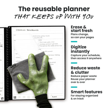 Rocketbook Fusion Hybrid Reusable Planner and Notebook in One, Additional Blank Pages, Goal and Project Tracker, Undated Planner, Letter Size 8.5x11, Black (Pack of 1)