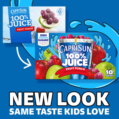 Capri Sun 100% Juice Fruit Punch Naturally Flavored Juice Blend, 40 ct Pack, 4 Boxes of 10 Pouches