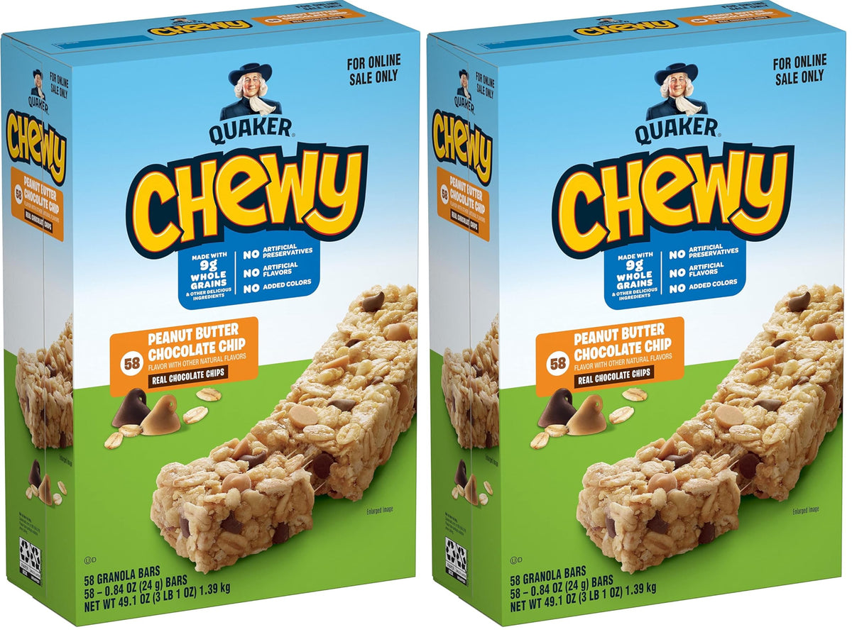 Quaker Chewy Granola Bars, Chewy & Dipps Variety Pack, (58 Bars), Whole Grains, No Artificial Flavors, No Added Colors