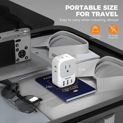 2 Pack European Plug Adapter USB C, TESSAN US to Europe Adapter 4 Outlets 3 USB Charger, Type C International Power Adaptor to Italy Spain France Portugal Iceland Germany, Europe Travel Essentials