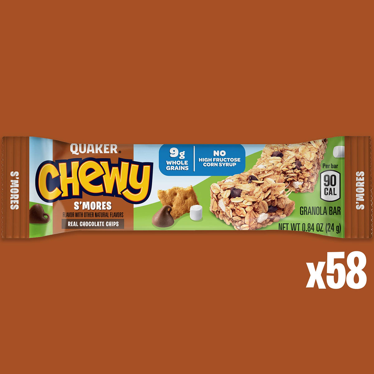 Quaker Chewy Granola Bars, Chewy & Dipps Variety Pack, (58 Bars), Whole Grains, No Artificial Flavors, No Added Colors