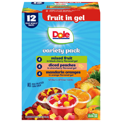 Dole Diced Peaches, Mandarin Oranges, and Cherry Mixed Fruit in 100% Juice Variety Pack - Dole Fruit Bowls Snacks - 4 oz Bowls - 12 Pack