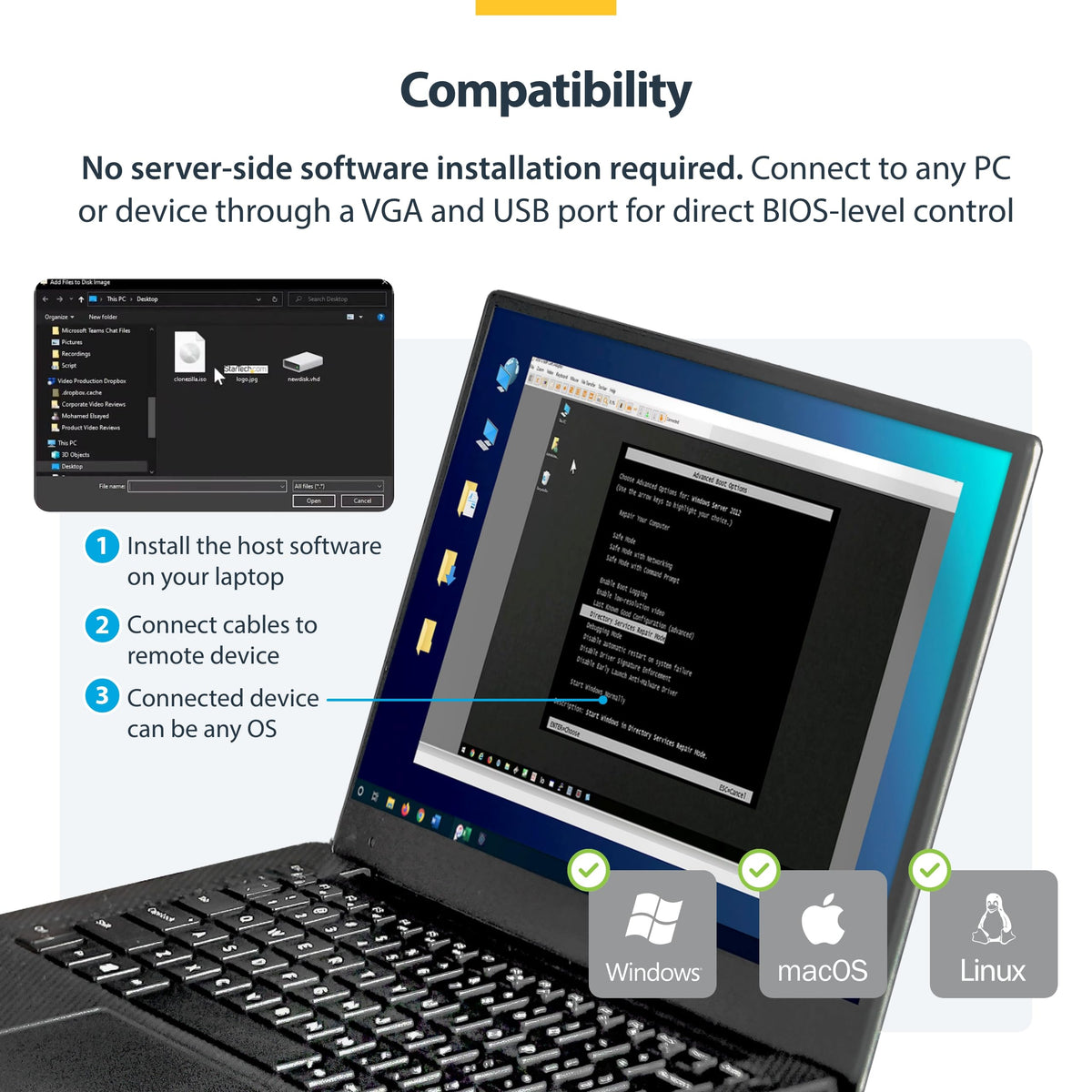 StarTech.com Portable Laptop Crash Cart Adapter, USB/VGA Analogue KVM Console, File Transfer & Video Capture, Windows/Linux/MacOS, TAA