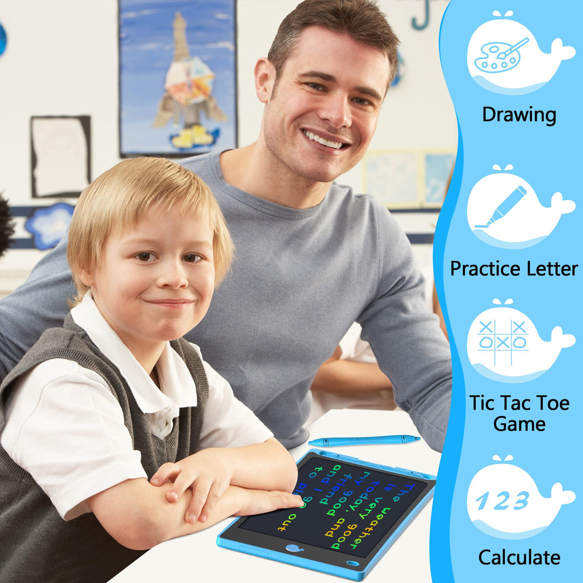 Hockvill LCD Writing Tablet for Kids 8.8 Inch, Toys for Girls Boys Drawing Pad for 3 4 5 6 7 Year Old Kids Toys, Children Christmas Birthday Gift for Kids Toddler Doodle Board Travel Essentials