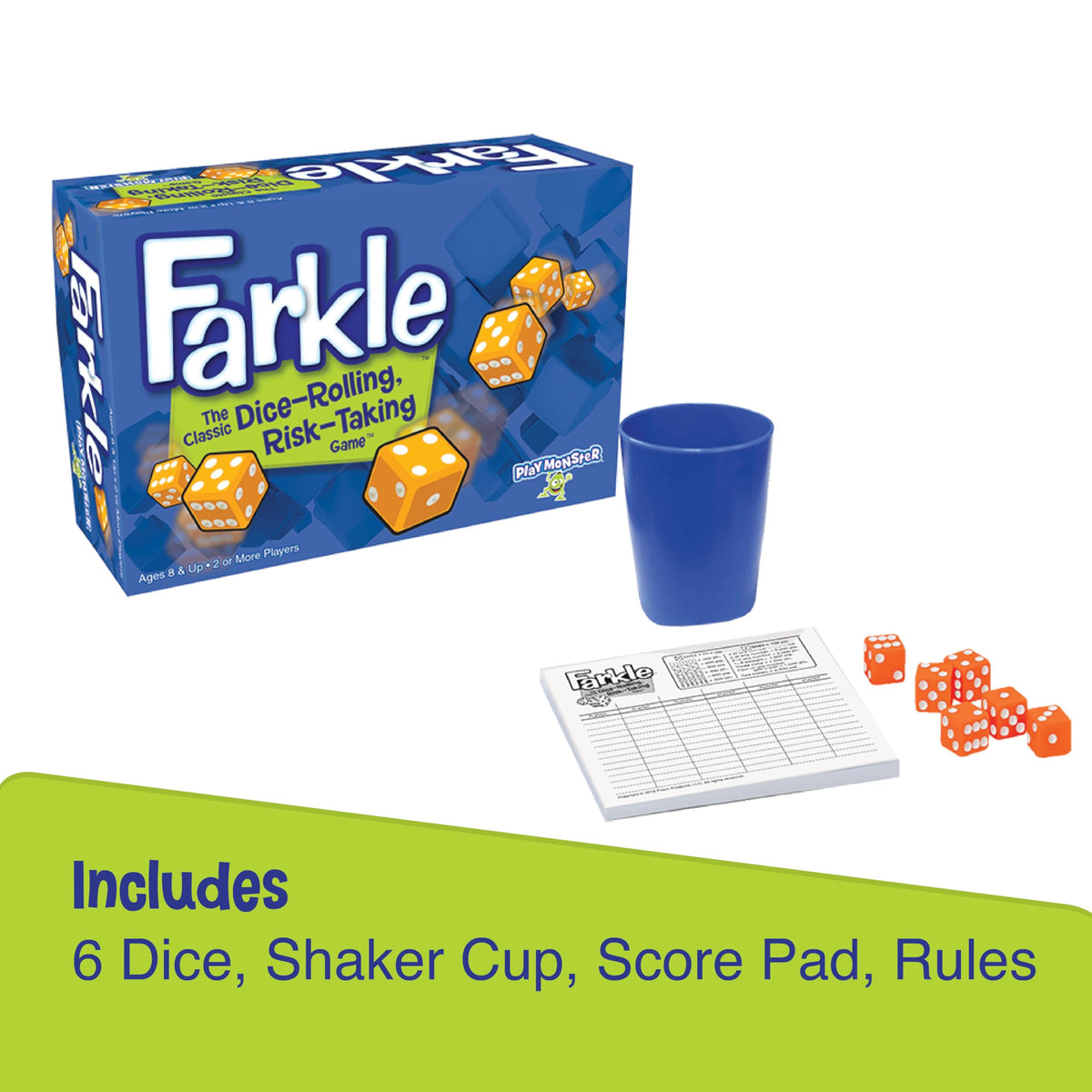 Farkle Classic Dice Games – Kids, Family Games, Travel Game, Adult Games, Board Game, Dice Cup, Dice Set, Farkle Score Sheets Included, Ages 8+