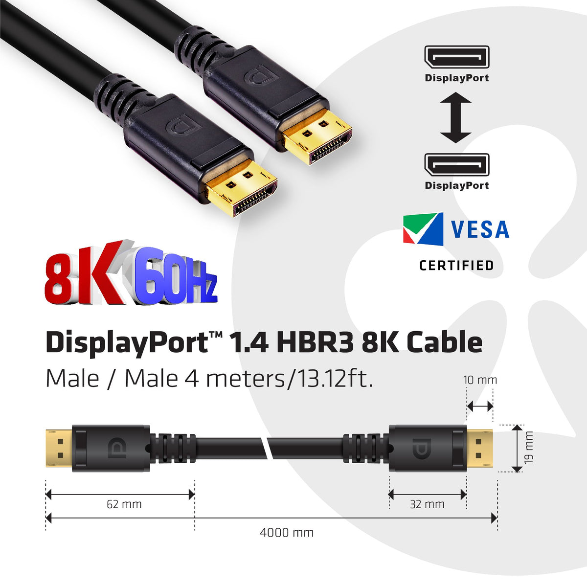 Club3D CAC-2068 VESA Certified DisplayPort to DisplayPort 1.4/Hbr3 M/M Cable DP 1.4 8K 60Hz 2m - 6,56ft