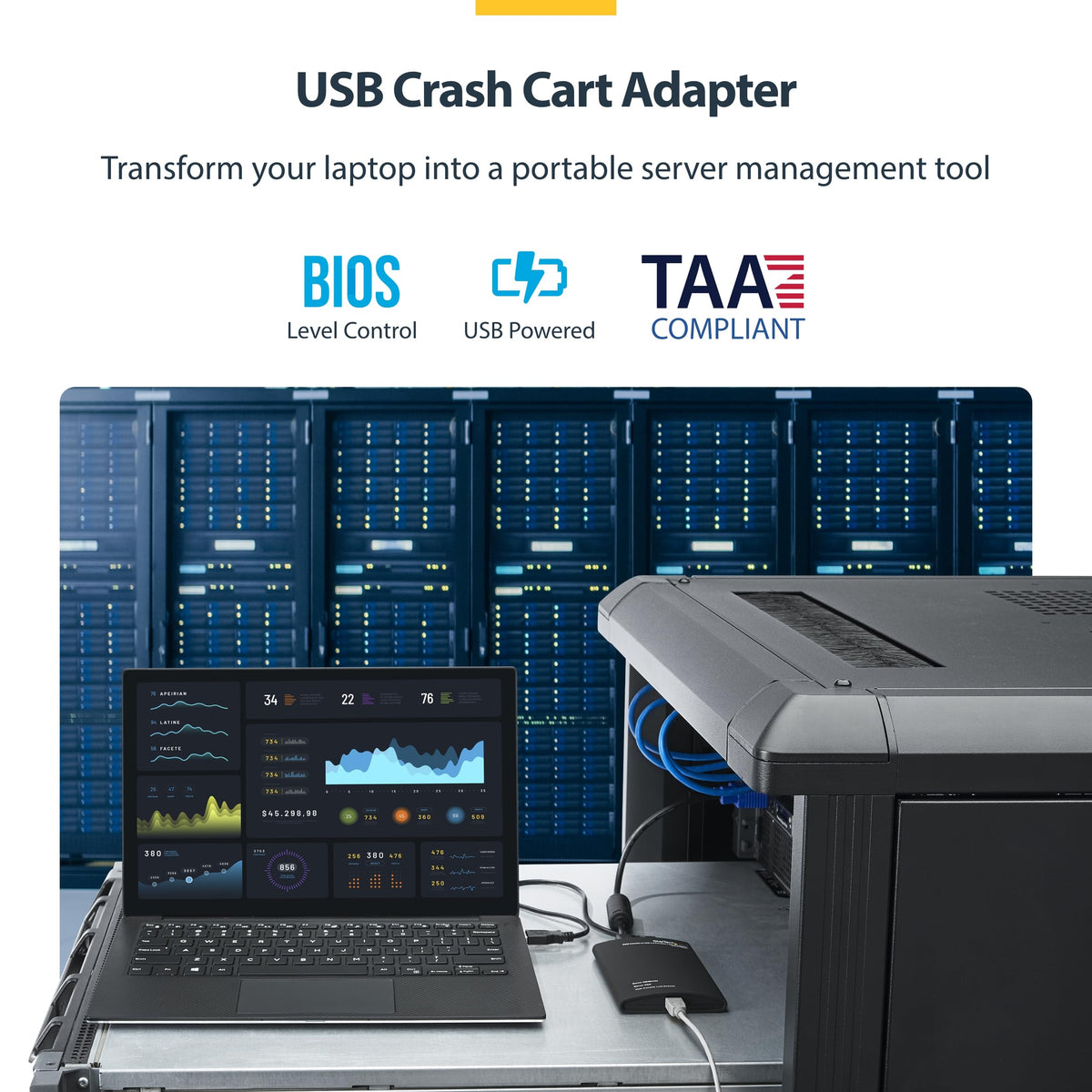 StarTech.com Portable Laptop Crash Cart Adapter, USB/VGA Analogue KVM Console, File Transfer & Video Capture, Windows/Linux/MacOS, TAA