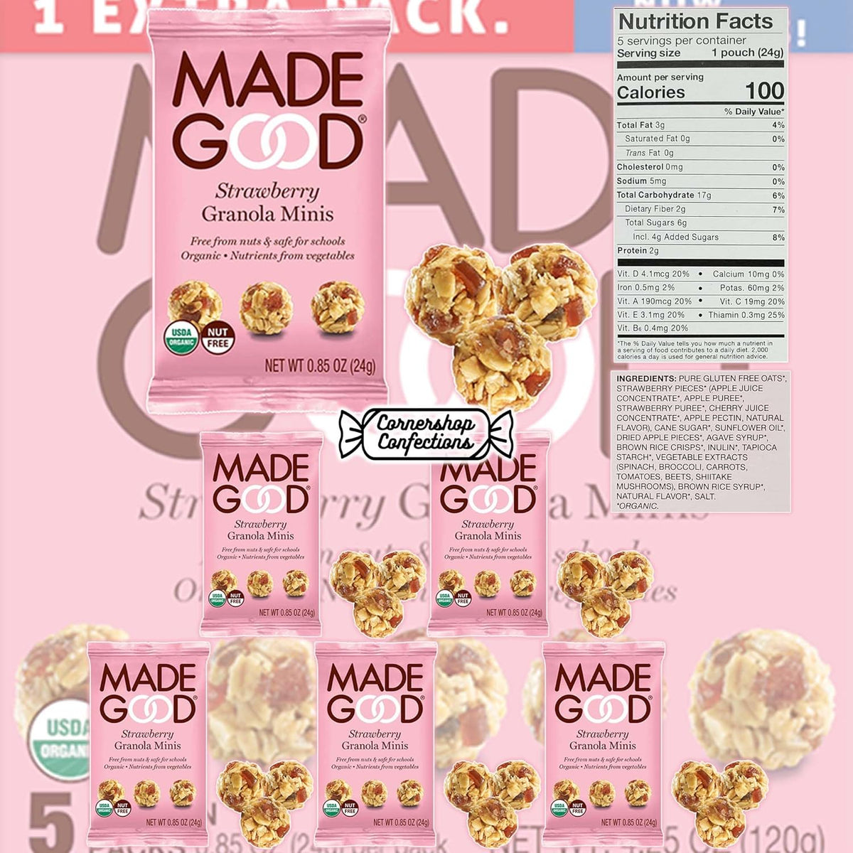 MadeGood Granola Minis 15 Pack Variety Pack - 3 Flavors Included - 5 Packs of Each Flavor - Chocolate Banana, Strawberry, Chocolate Chip - Tasty On-The-Go Snack in Cornershop Confections Pack