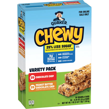 Quaker Chewy Granola Bars, Chewy & Dipps Variety Pack, (58 Bars), Whole Grains, No Artificial Flavors, No Added Colors
