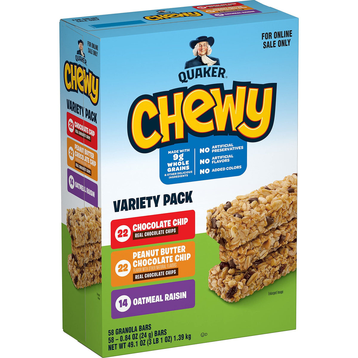 Quaker Chewy Granola Bars, Chewy & Dipps Variety Pack, (58 Bars), Whole Grains, No Artificial Flavors, No Added Colors