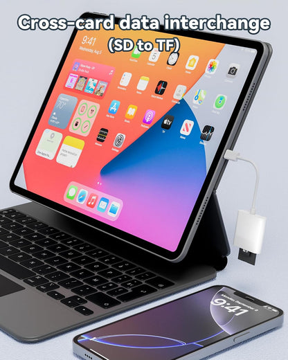 USB-C SD Card Reader, Dual Slot SD/MicroSD Adapter for iPhone 17/16/15