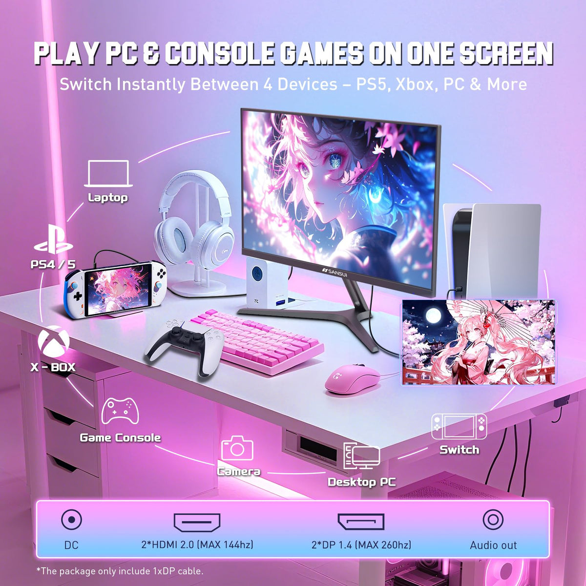 SANSUI 34-Inch Curved Gaming Monitor UWQHD 3440 x 1440P Up to 200Hz 165Hz Curved 1500R - PIP/PBP, OD 1ms, HDR, 300nits, sRGB 130%, DCI-P3 97%,AI Crosshair,HDMI2.1x2,DP1.4(Cable Included)