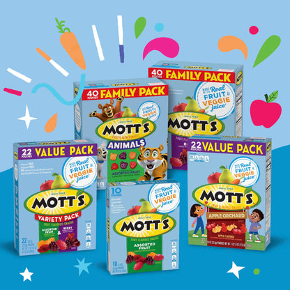 Mott's Fruit Flavored Snacks, Berry and Assorted Fruit, Gluten Free Snack, Value Pack, 22 Ct, 17.6 oz