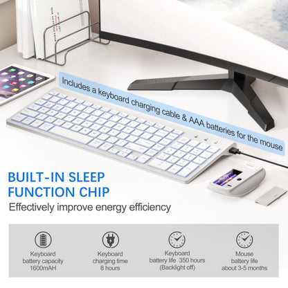 TopMate Wireless Keyboard and Mouse Ultra Slim Combo, 2.4G Silent Compact USB 2400DPI Mouse and Scissor Switch Keyboard Set with Cover, Batteries Included, for PC/Laptop/Windows/Mac - White