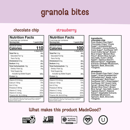 MadeGood Granola Bites Chocolate Chip & Strawberry Variety Pack (28 Count) Gluten Free and Organic Snacks