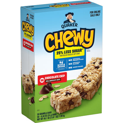 Quaker Chewy Granola Bars, Chewy & Dipps Variety Pack, (58 Bars), Whole Grains, No Artificial Flavors, No Added Colors