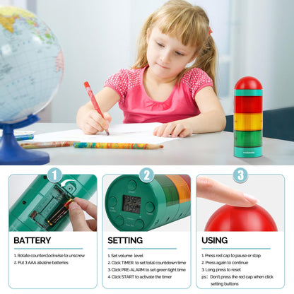 KADAMS Visual Timer for Kids with Audio Pre-Alarm - Traffic Light Alarm for Kids Toddler Teachers Classroom Home Time Management Tool 24hr Countdown Pause Memory Function