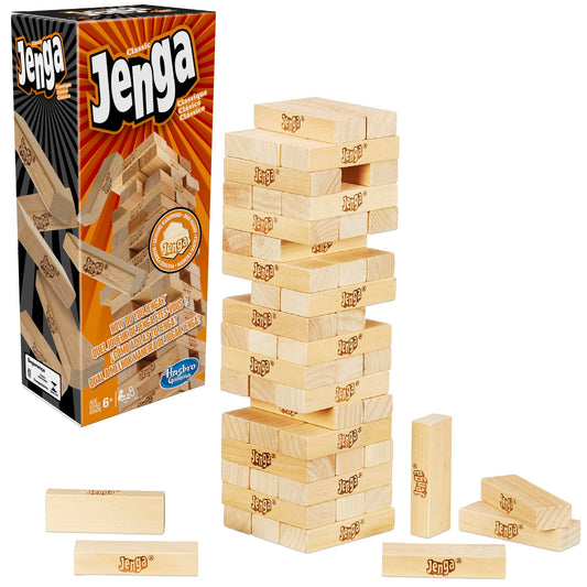 Hasbro Gaming Jenga Game | The Original Wood Block Game with Genuine Hardwood Blocks | Stacking Tower | Ages 6+ | 1 or More Players | Party Games for Kids | Family Games