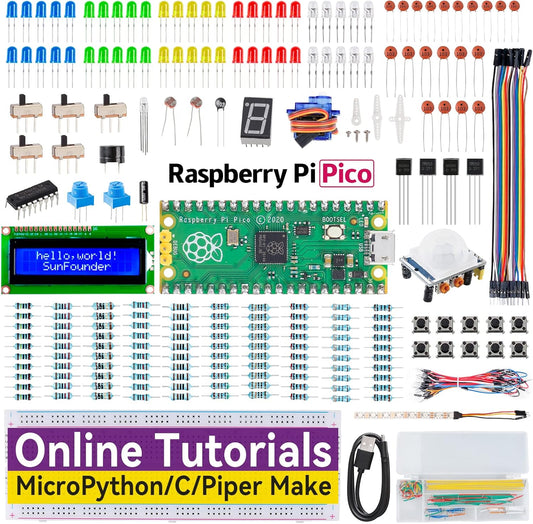 SunFounder Starter Kit for Raspberry Pi Pico with 40 Projects Online Tutorials, MicroPython C Piper Make Code, One-Stop Learning Electronics and Programming for Raspberry Pi Arduino Beginners Experts