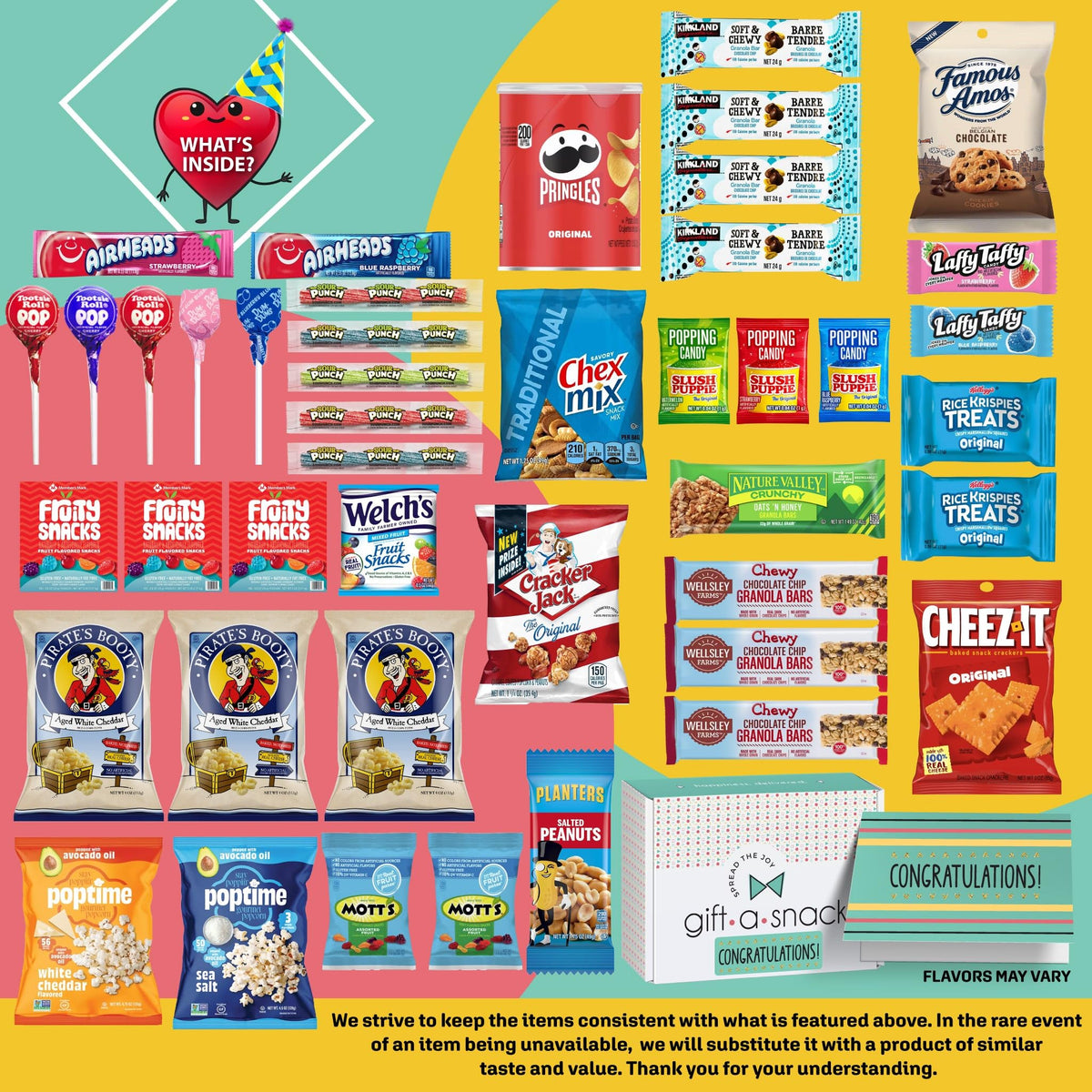 Gift A Snack - Fathers Day Treats Snack Box Variety Pack Care Package + Greeting Card (40 Count) Birthday Sweet Treats Gift Basket, Candies Chips Crackers Bars Office Food Assortments & Variety Gifts