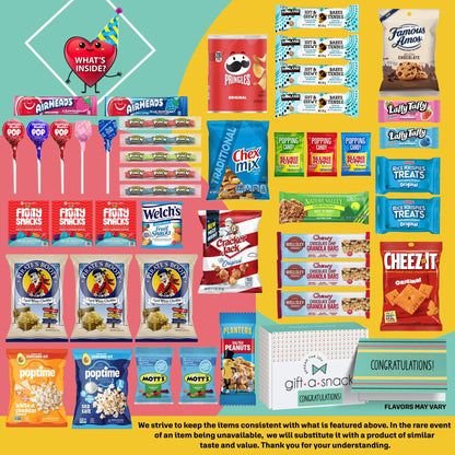 Gift A Snack - Fathers Day Treats Snack Box Variety Pack Care Package + Greeting Card (40 Count) Birthday Sweet Treats Gift Basket, Candies Chips Crackers Bars Office Food Assortments & Variety Gifts