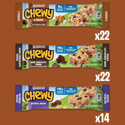 Quaker Chewy Granola Bars, Chewy & Dipps Variety Pack, (58 Bars), Whole Grains, No Artificial Flavors, No Added Colors