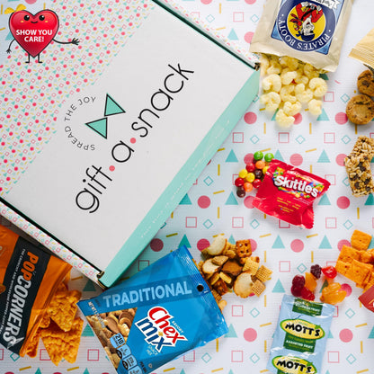 Gift A Snack - Fathers Day Treats Snack Box Variety Pack Care Package + Greeting Card (40 Count) Birthday Sweet Treats Gift Basket, Candies Chips Crackers Bars Office Food Assortments & Variety Gifts