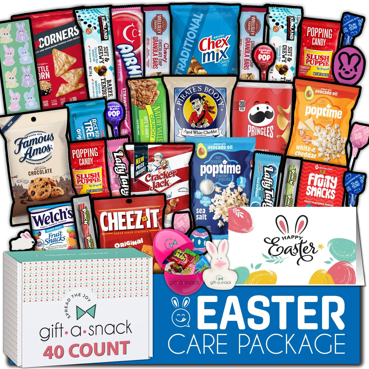 Gift A Snack - Fathers Day Treats Snack Box Variety Pack Care Package + Greeting Card (40 Count) Birthday Sweet Treats Gift Basket, Candies Chips Crackers Bars Office Food Assortments & Variety Gifts
