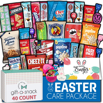 Gift A Snack - Fathers Day Treats Snack Box Variety Pack Care Package + Greeting Card (40 Count) Birthday Sweet Treats Gift Basket, Candies Chips Crackers Bars Office Food Assortments & Variety Gifts